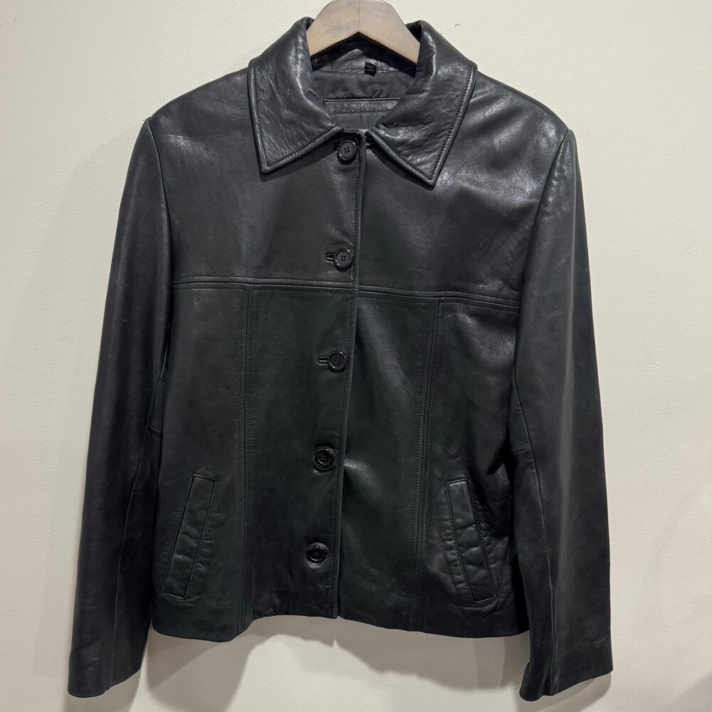 Black Genuine Leather Fitted Jacket Avanti Women’s L Button Front